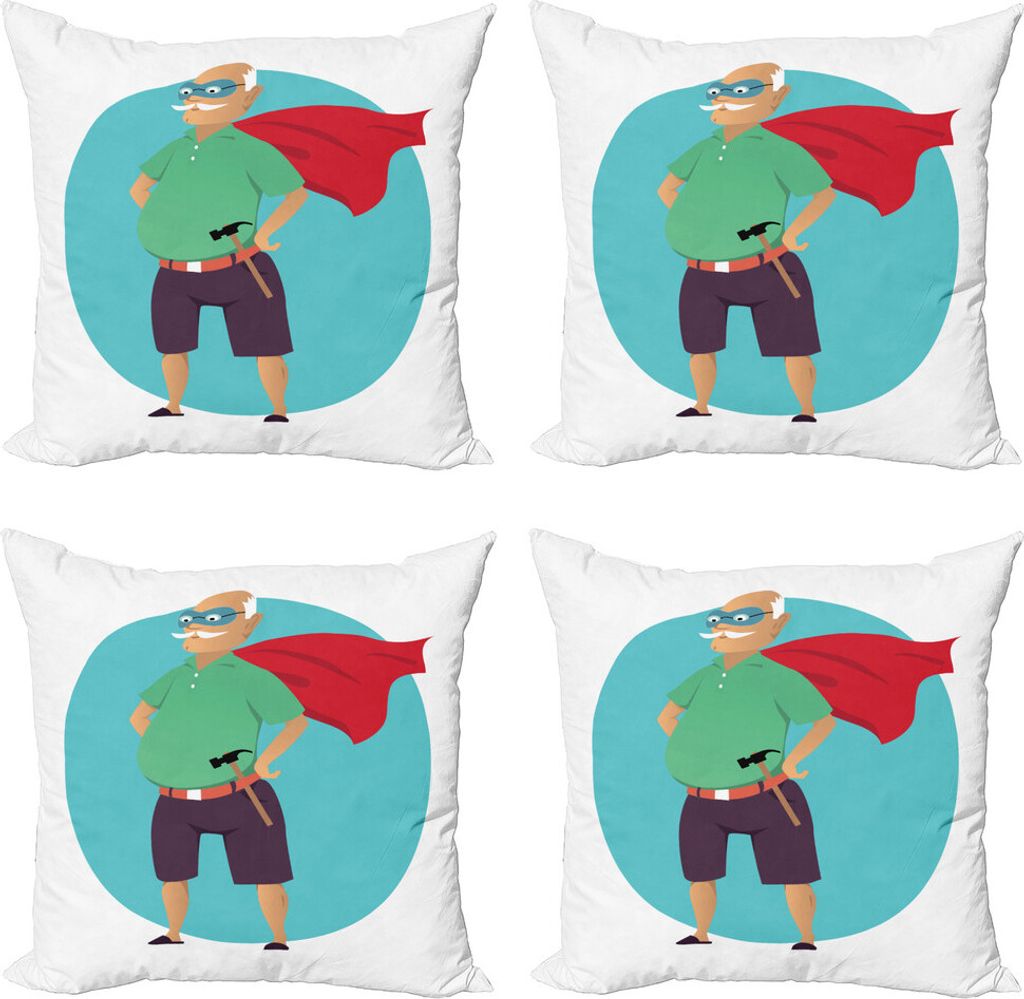 ABAKUHAUS Opa Kissenbezug Set (4 Stück), Super Grandpa mit Hammer, Moderner Doppelseitiger Digitaldruck, 40 cm x 40 cm, Mehrfarbig