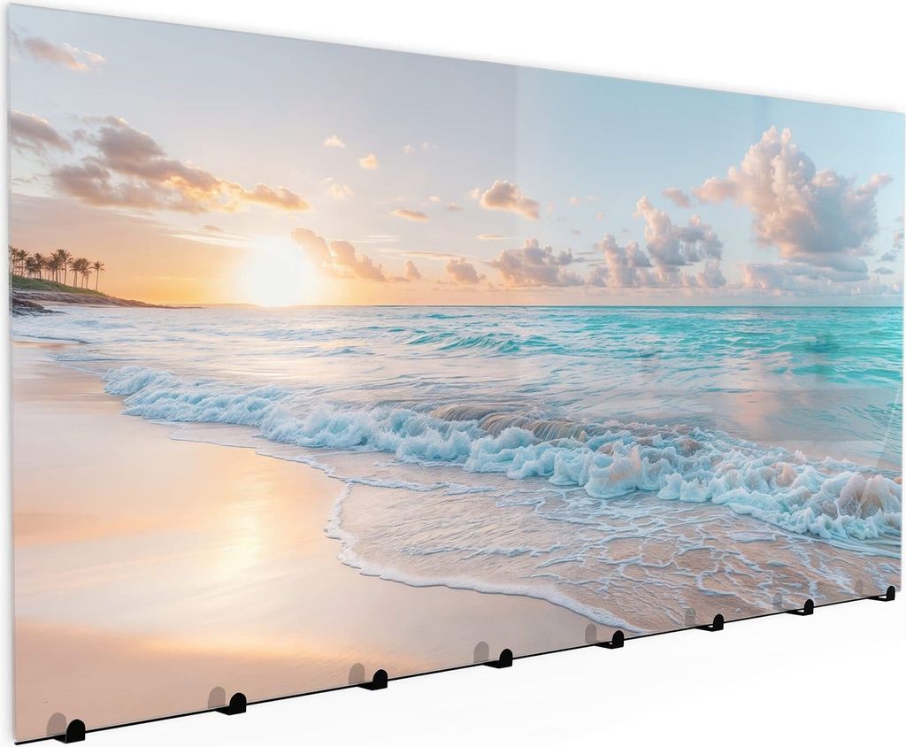 Wandgarderobe mit Magnetwand & Memoboard aus Glas Sonnenaufgang Strand