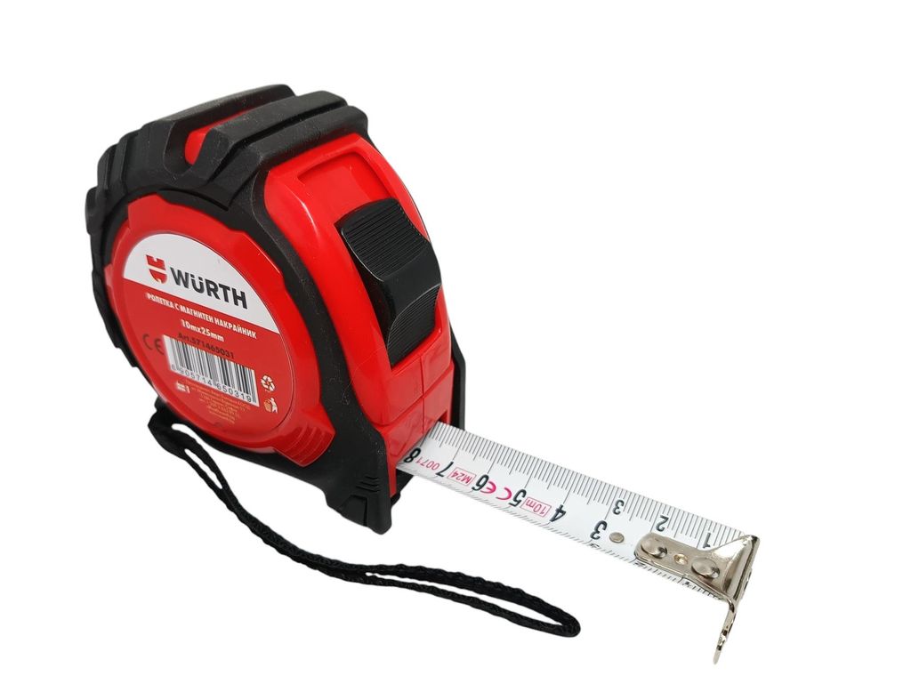 WÜRTH Magnet Taschenbandmaß 10 m x 25 mm – Profi Rollbandmaß mit Nylon-Coat Band