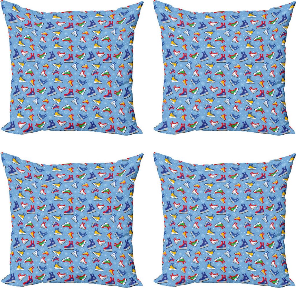 ABAKUHAUS Schlittschuhe Kissenbezug Set (4 Stück), Bunte Winter Schuhe, Moderner Doppelseitiger Digitaldruck, 45 cm x 45 cm, Pale Sky Blue Multicolor