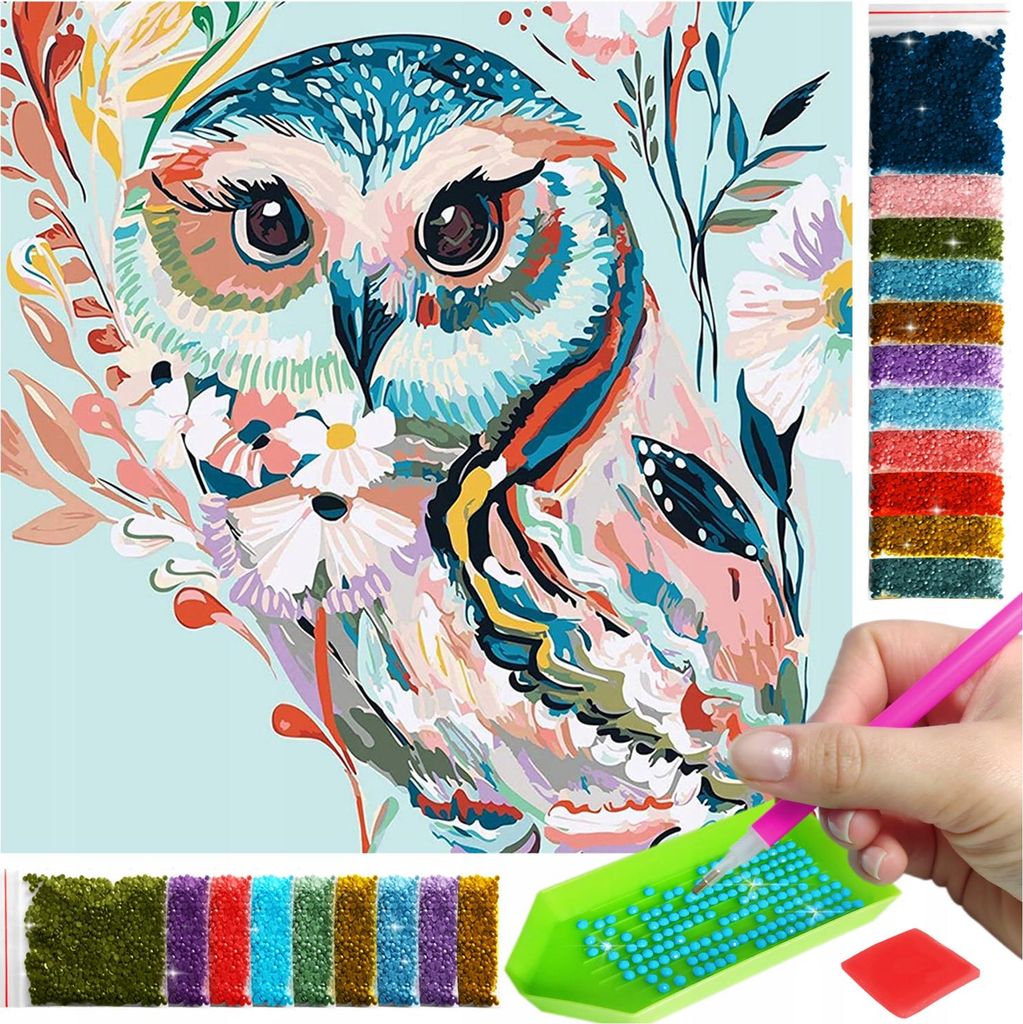 ARTULIO - Diamond Painting Set - Bunte Eule mit Blumenmotiv - 30 x 30 cm - Crystal Art, Bilder DIY, Home Wand Deko