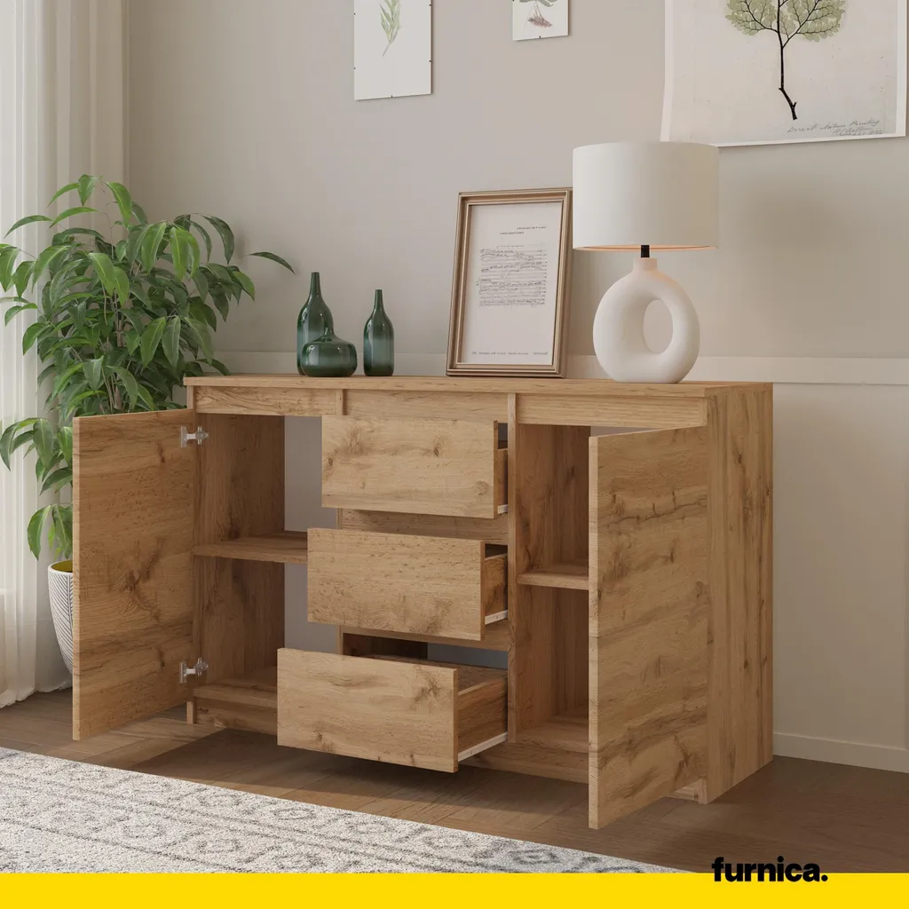 Commode Sideboard 120cm Chêne Wotan MIKEL : Rangement 3 Tiroirs Chic - 3
