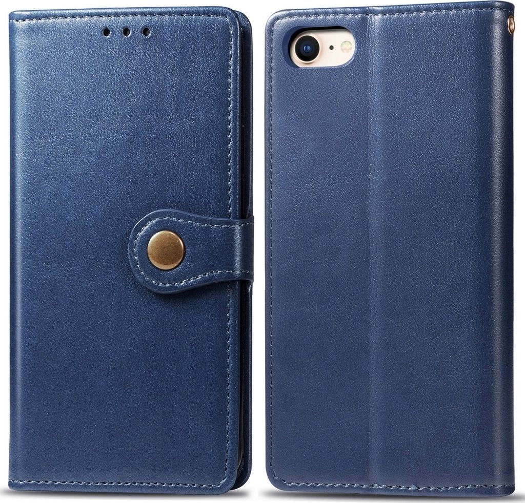 Mobigear Snap Button iPhone SE (2022) Hülle Klapphülle Geldbörse - Blau