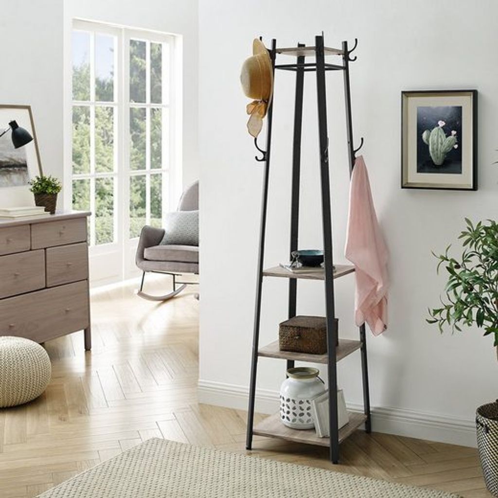 VASAGLE Garderobenständer mit 3 Ablagen, 8 Haken, 43x43x180 Produktbild 4