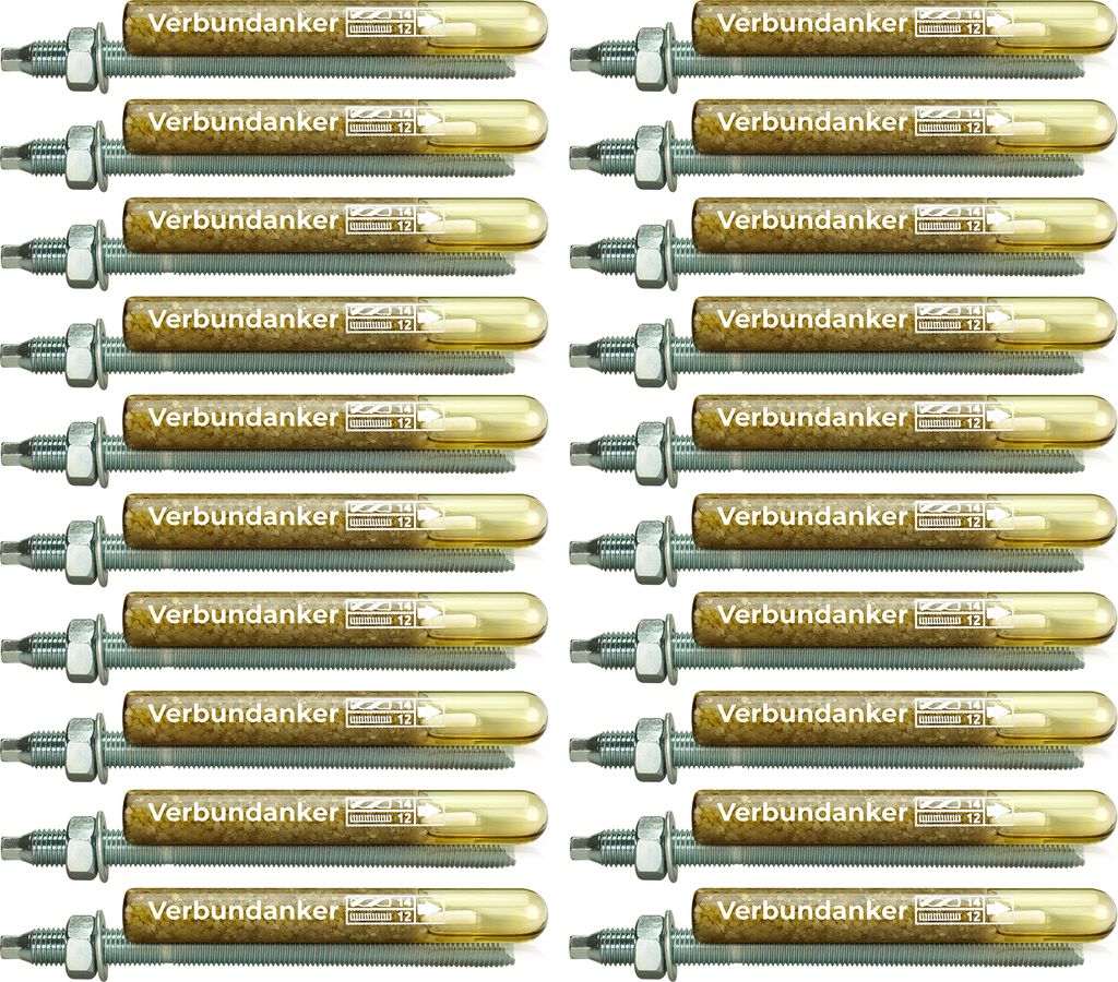 Isolbau Verbundanker Set - Verbundankerpatrone styrolfrei V12 + Ankerstange verzinkt M12 x 220 - ETA/ETAG Zulassung - 20 Stück