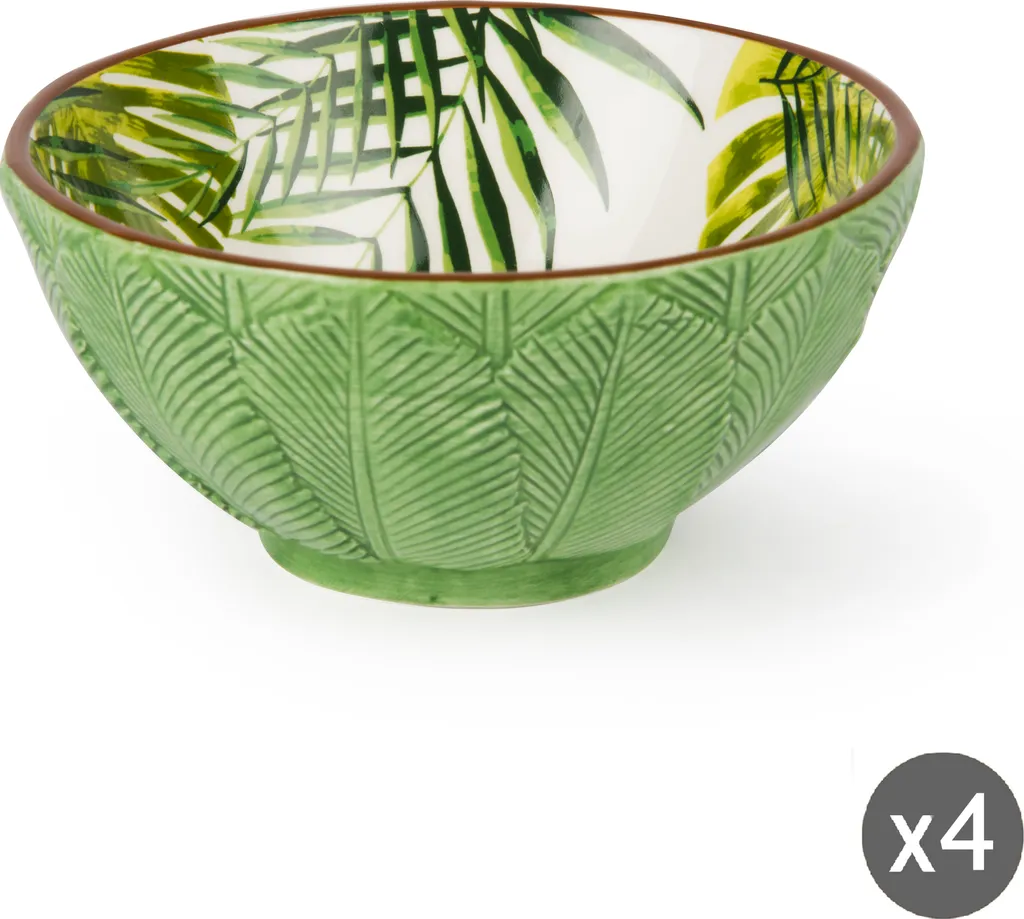 Excelsa Foliage Set 4 Ciotole in Ceramica Verde | Design Foglie Tropicali