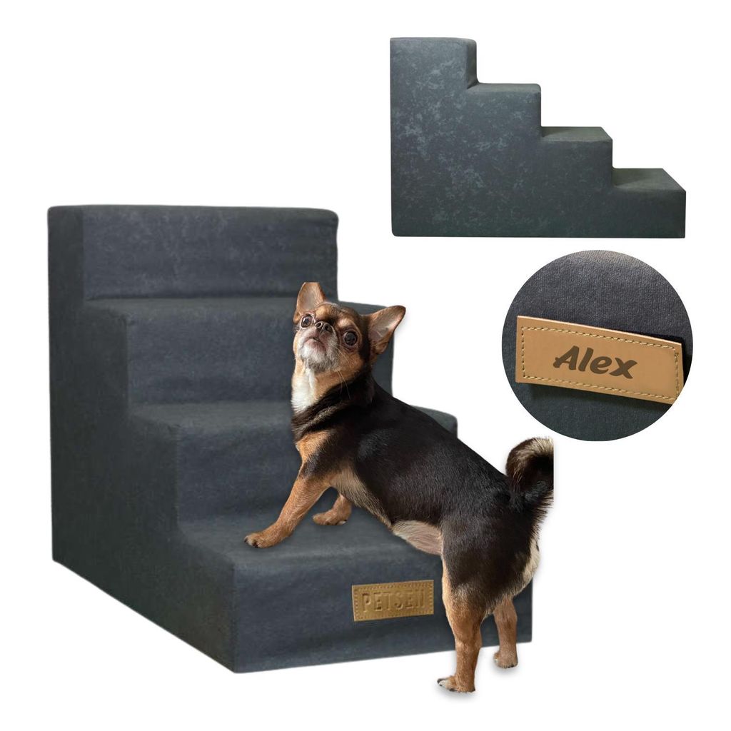 Hundetreppe 4 Stufen personalisiert mit Namen, Haustiertreppe, Einstiegshilfe für Hunde und Katzen, Treppe für ältere und kranke Tiere, Hunderampe