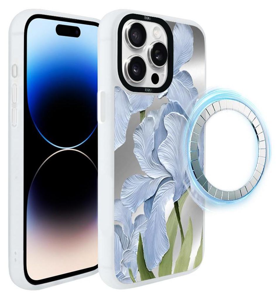 Schutzhülle für das iPhone 14 Pro, MagSafe-kompatibel, mattweiße Seiten, Blaue Iris