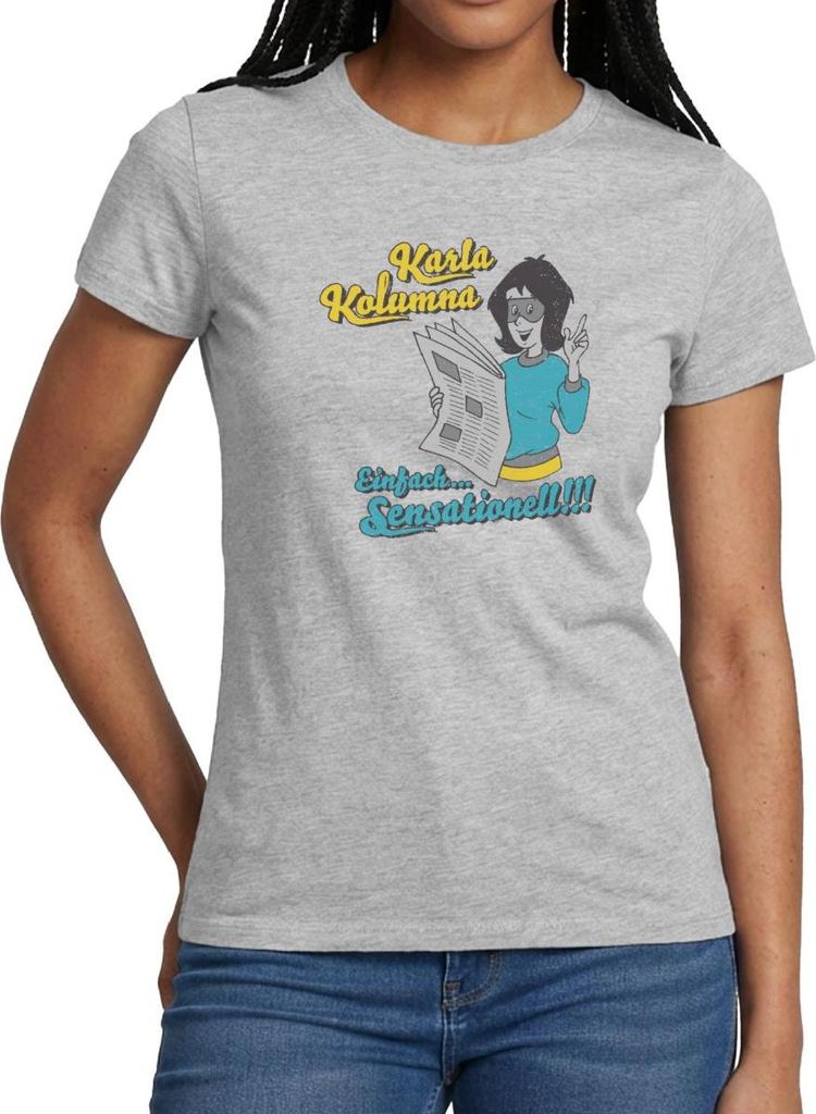 Spreadshirt Benjamin Blümchen Karla Kolumna Sensationell Frauen T-Shirt, XXL, Grau meliert