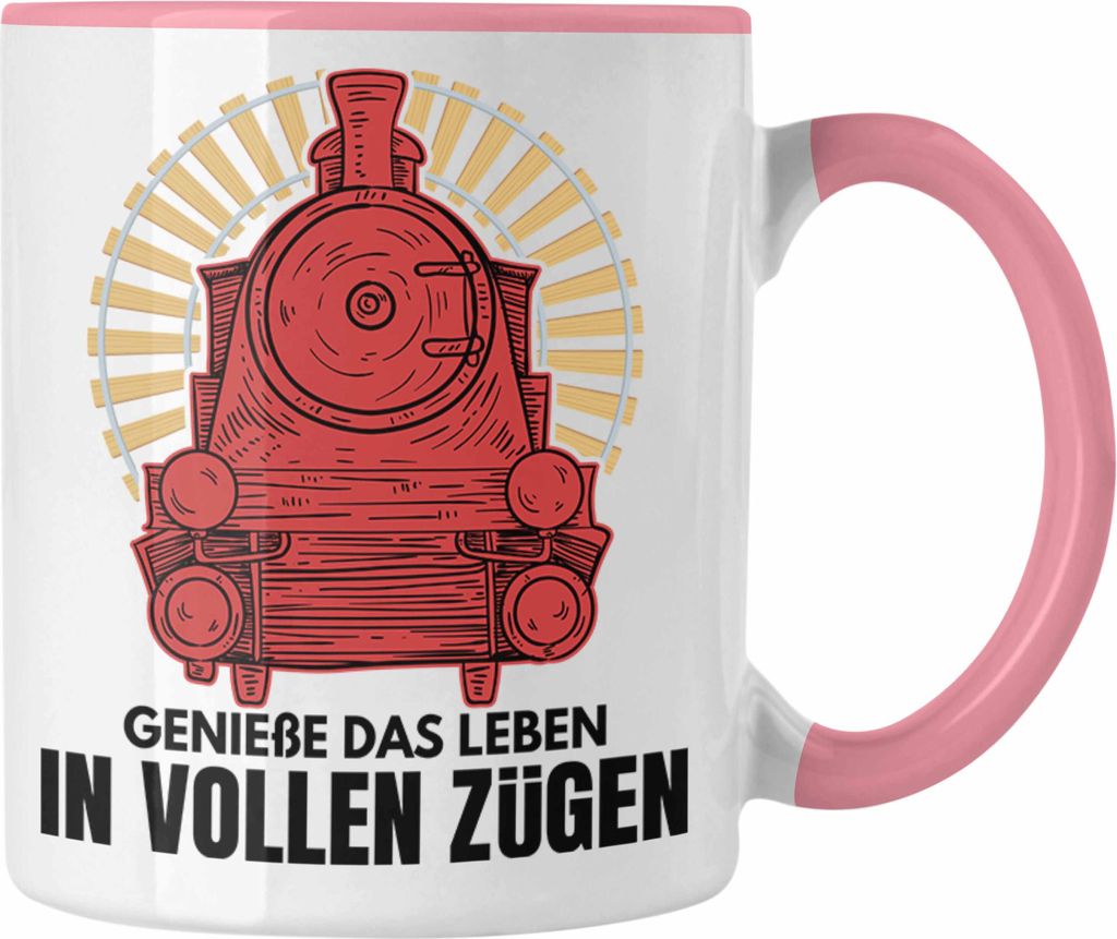 Trendation - Geniße Das Leben in Vollen Zügen Lokführer Tasse Geschenk Eisenbahner Spruch Lokomotive Geschenkidee Eisenbahn (Rosa)