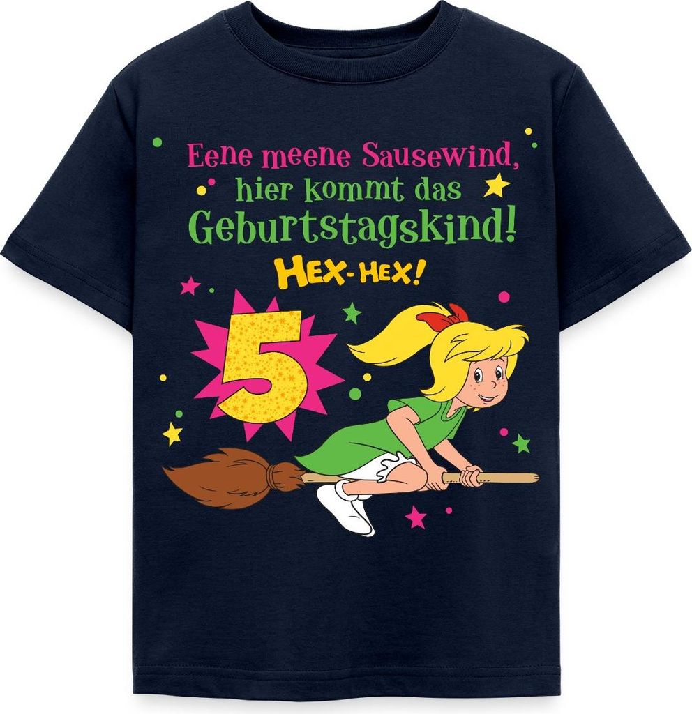 Spreadshirt Bibi Blocksberg Geburtstagsdesign 5 Jahre Kinder T-Shirt, 98/104 (3-4 Jahre), Navy