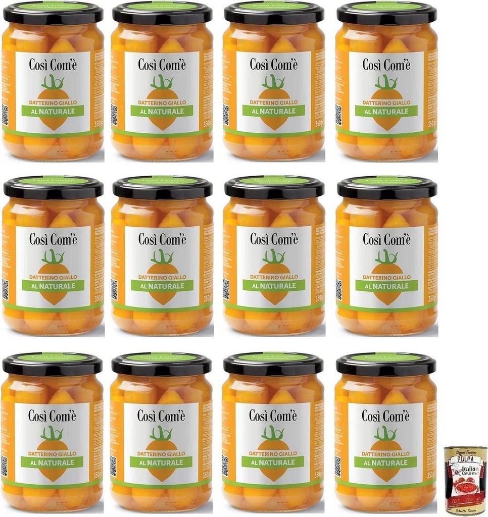 12x Così Com'è Datterino Giallo al Naturale,Natürliche Gelbe Datterino-Tomate,Italienische Tomaten,350g Glas + Italian Gourmet Polpa di Pomodoro...