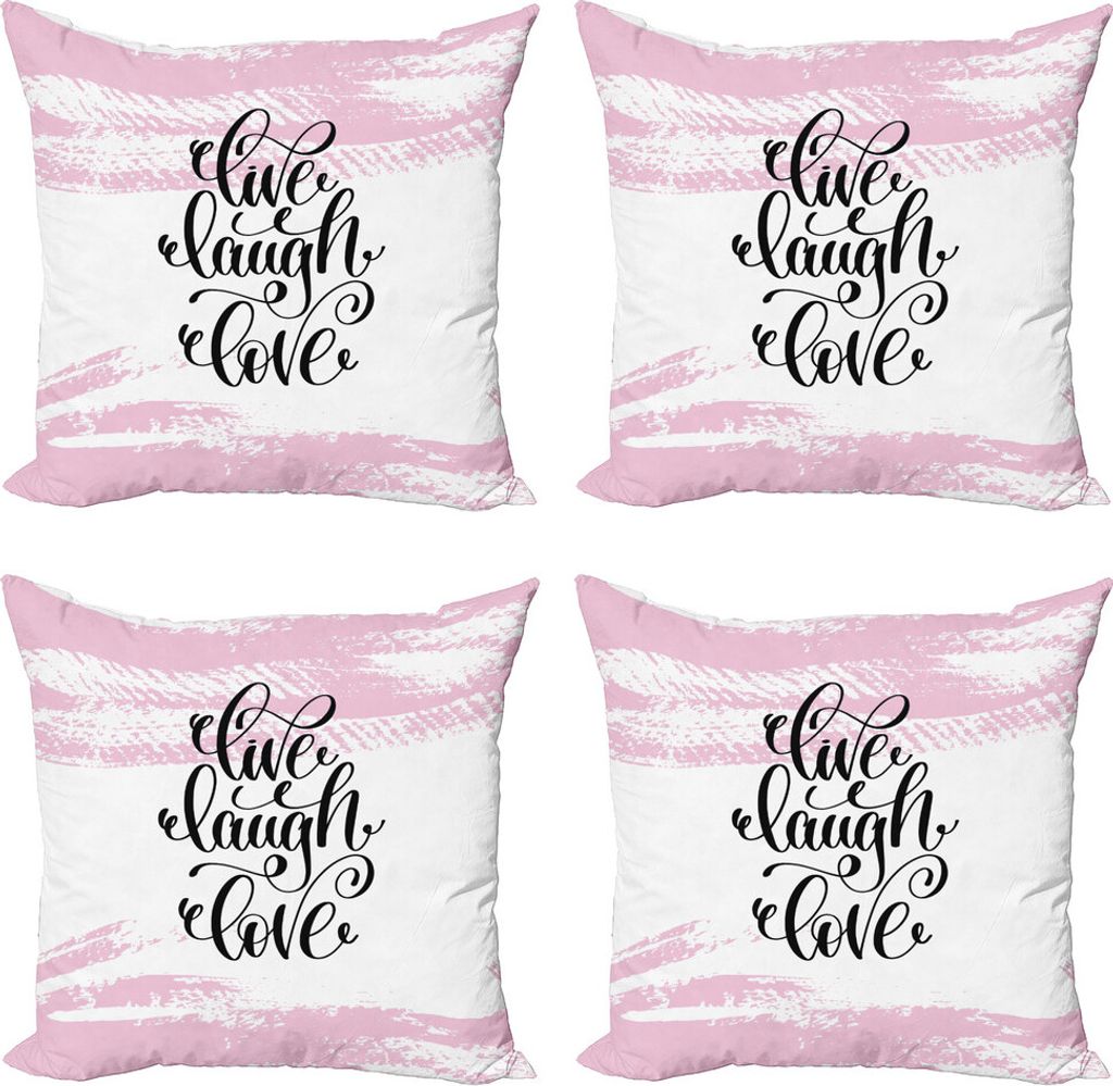 ABAKUHAUS Lebe lache Liebe Kissenbezug Set (4 Stück), Abstrakte rosa Ton, Moderner Doppelseitiger Digitaldruck, 45 cm x 45 cm, Blush Schwarz Weiß