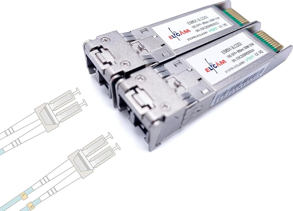 Elfcam - 2 St ck, 10G SFP+, Glasfaserkabel Duplex LC/UPC Multimode, 10GBase-SR 850nm DDM 300M