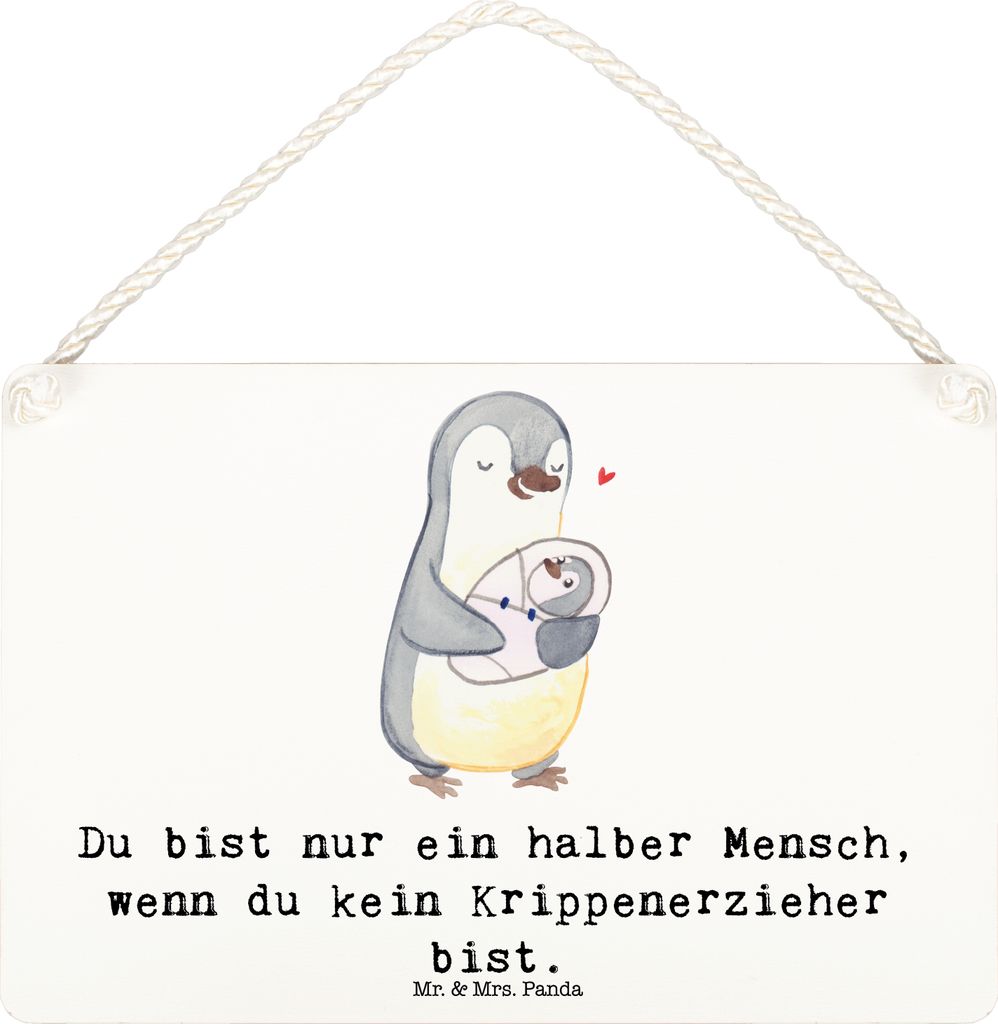 Mr. & Mrs. Panda Schild Krippenerzieher Herz DIN A6 - Weiß - Geschenk, Erzieher, Türschild, KITA, Kindertagesstätte, kleine aufmerksamkeit, Holz...