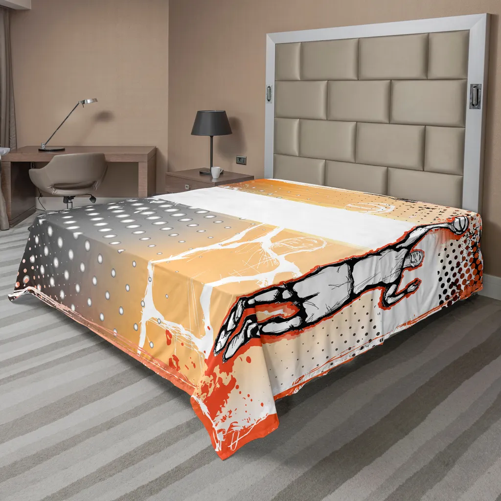 Drap plat basket-ball ABAKUHAUS 275x260 cm en tissu doux orange et noir