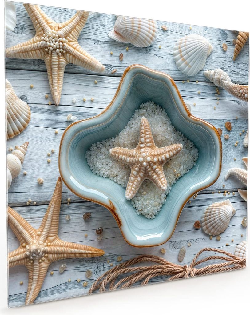 Küchenrückwand Spritzschutz Glas mit Motiv Muscheldeko Sternform 40 x 40 cm