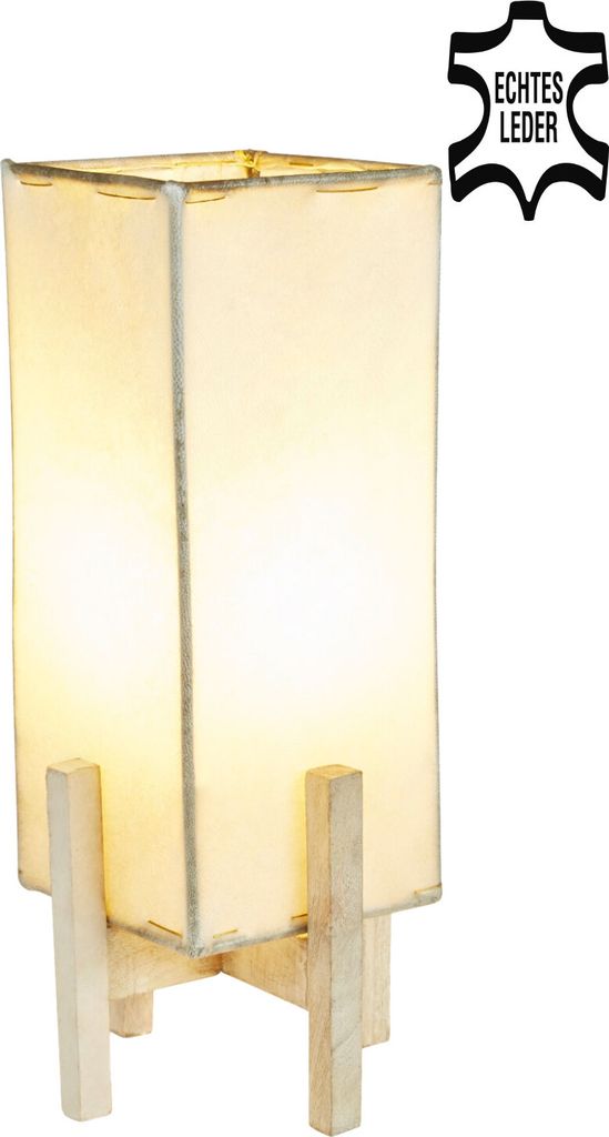 Ledertischlampe Janka Natur mit weißem Gestell 39cm | handgefertigte orientalische Lederlampe | Tischlampe aus Ziegenleder & Metall | Nachttischla...