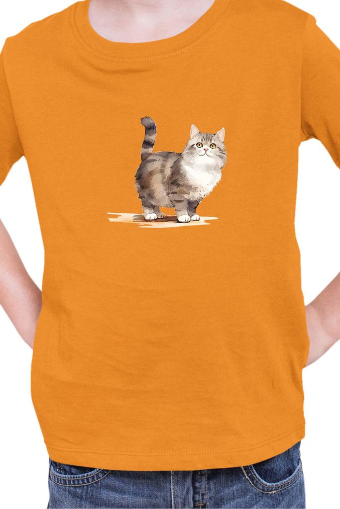 Kinder T-Shirt Funny Cats Breeds Munchkin Cat 026, 3-4 Jahr - 104 / Orange