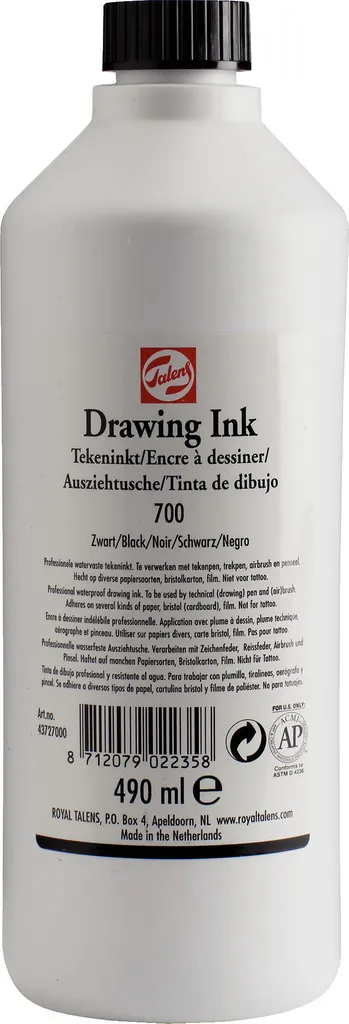 Encre Noire Indélébile Talens 700 en 490 ml pour Dessins sans Bavures
