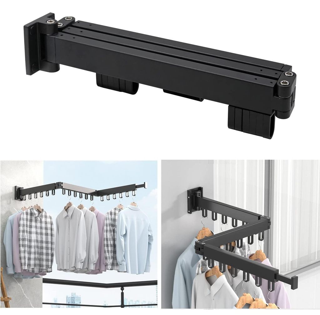 Wand-Wäschetrockner, ausziehbar, 18 Haken, 128 cm, schwarz
