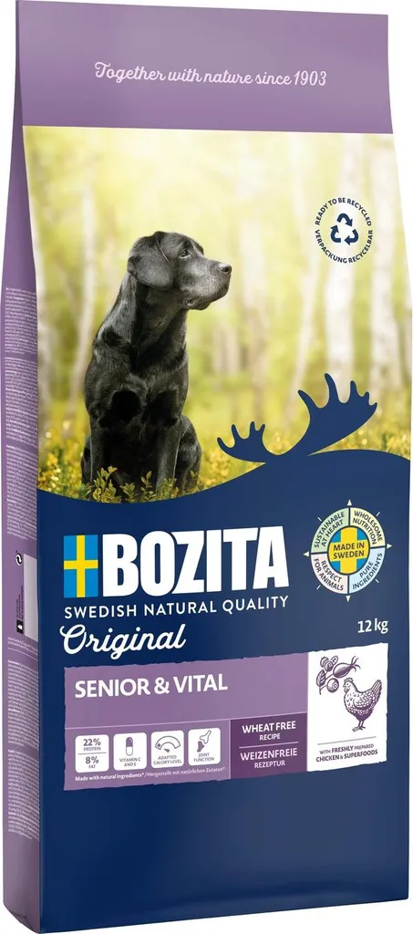 Bozita Senior au poulet 12kg : Croquettes digestes et faible en gras