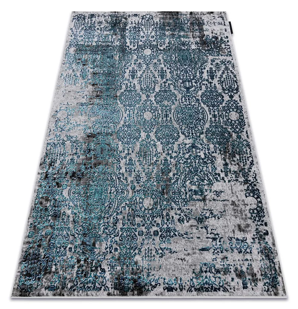 Tapis de salon moderne bleu et gris à motifs ornementaux - 120x170 cm