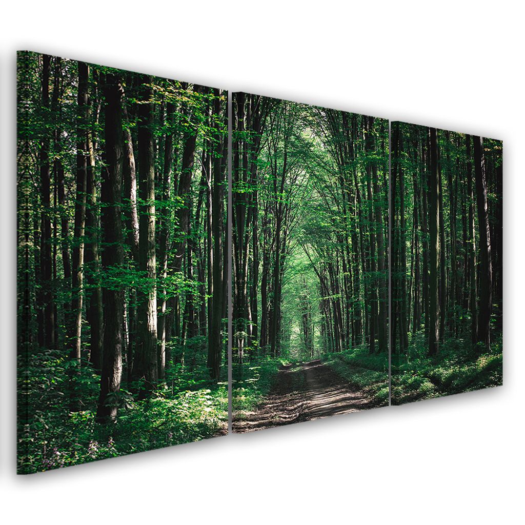 Triptychon auf leinwand grüne landschaften 150x100 cm Feeby grün wandbild bereit zum aufhängen
