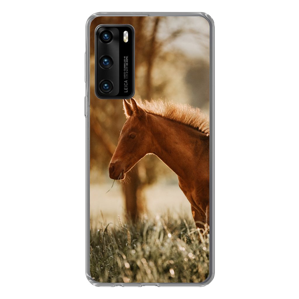 MuchoWow Handyhülle Schutzhülle Hülle für Huawei P40 Pferd - Licht - Wiese Silikon Softcase Handy Hülle - Handytasche