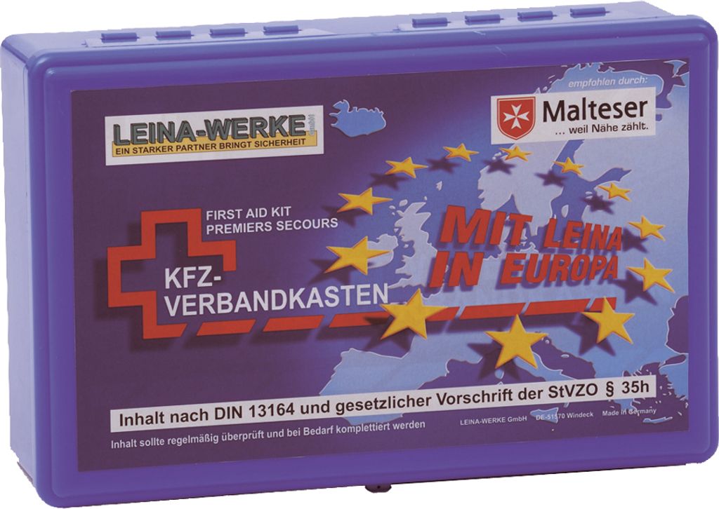 LEINA KFZ Verbandkasten Euro Inhalt DIN 13164 blau