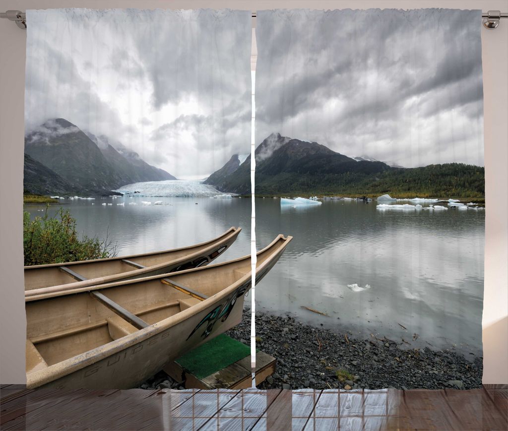 ABAKUHAUS Dunkler Wald Rustikaler Gardine, Cloudy Mountains Szene, Schlafzimmer Kräuselband Vorhang mit Schlaufen und Haken, 280 x 225 cm, Mehrfarbig