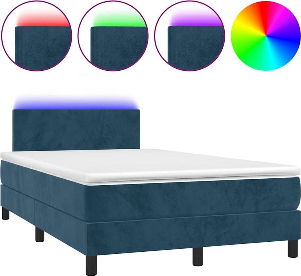 vidaXL Boxspringbett mit Matratze & LED Dunkelblau 120x200 cm Samt