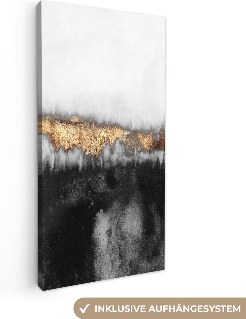 MuchoWow - Leinwandbilder - Gold - Chic - Abstrakt, Wandbild, Wanddeko Bilder Wohnzimmer, 40x80 cm