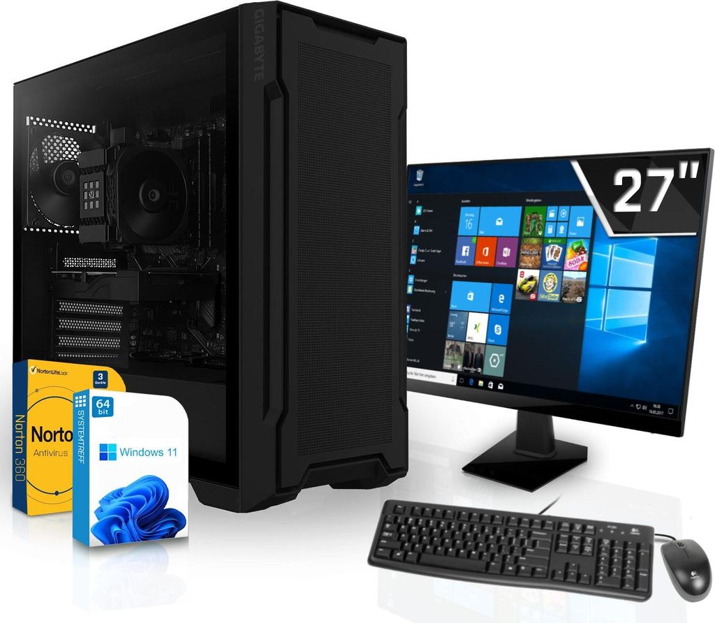 SYSTEMTREFF Mini PC - Core i7-12700F - Nvidia GeForce GT 710 2GB - 16GB DDR4 - 512GB NVMe - 27 Zoll Monitor - Windows 11 Pro - Desktop