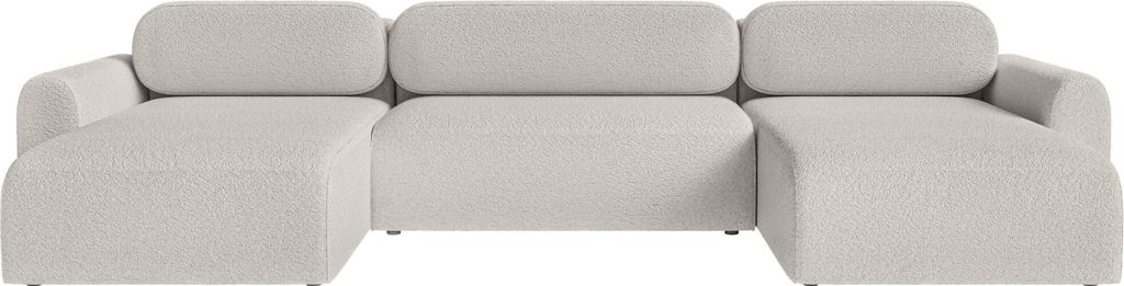 FEDVE Ecksofa Lome U aus weichem Stoff mit Schlaffunktion, Silber
