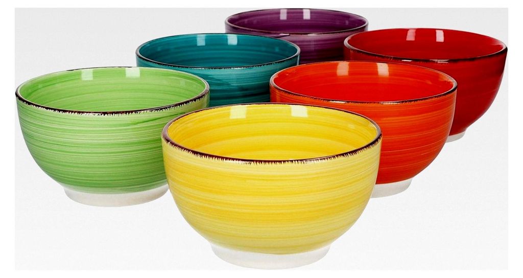 6-teiliges Müsli-Schalenset Uni bunt Servierschalen 650 ml Dessertschalen Steingutgeschirr für Eis, Obstsalat, Party-Snacks und Frühstücksbuffet