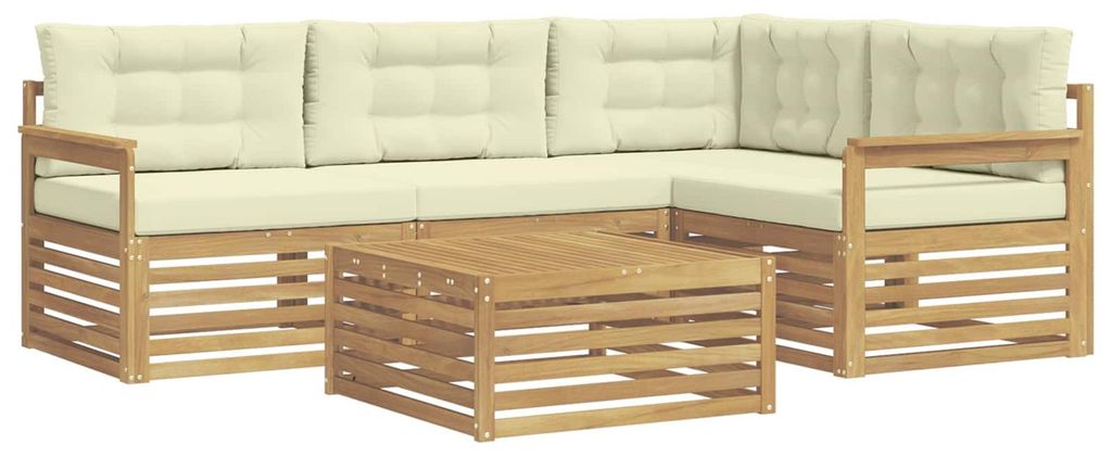 vidaXL Outdoor-Sofagarnitur mit Kissen 6 pcs Weiß und Creme Polyester