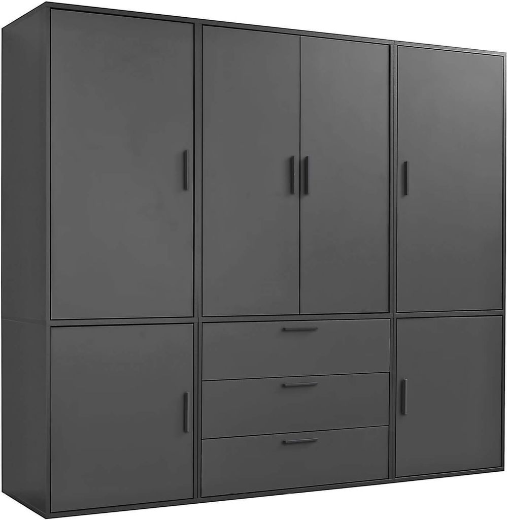 mokebo Kleiderschrank groß in Schwarz 6-türig & 3 Schubladen 'Der Grenzenlose' Schlafzimmerschrank modular & kombinierbar, Garderobenschrank, Flu...