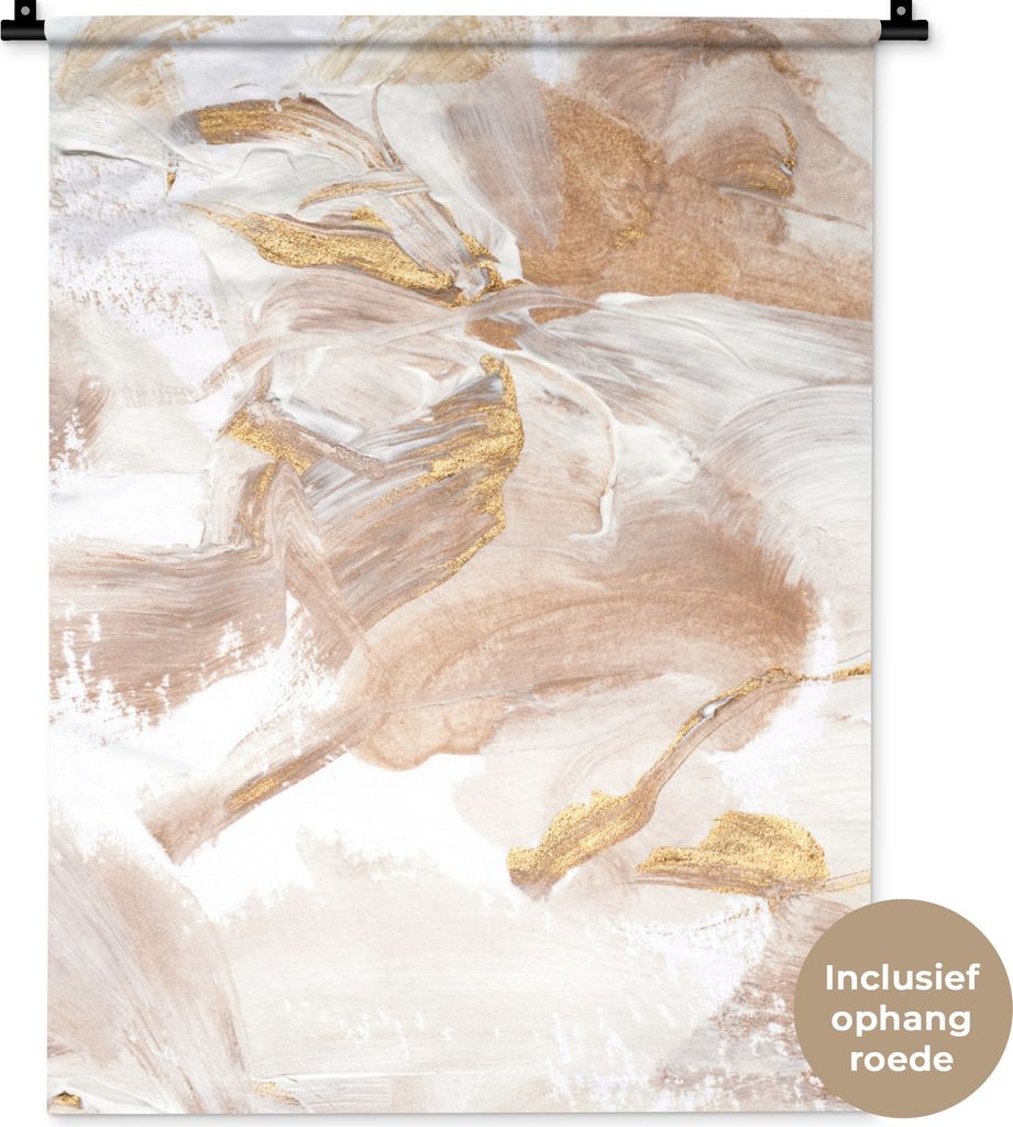 MuchoWow Wandteppich Wandbehang Acrylfarbe - Gold - Weiß 60x80 cm Tapisserie Dekoration Wandtuch - Decke - Wandtücher - Wohne