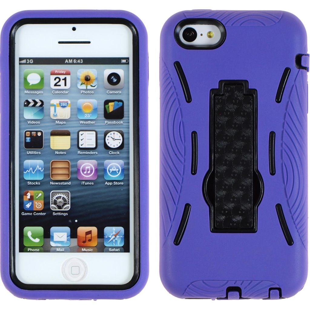 PhoneNatic Case kompatibel mit Apple iPhone 5c - Hülle lila ShockProof Hard-case + 2 Schutzfolien