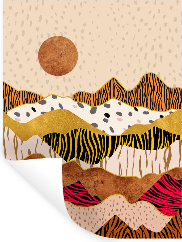 MuchoWow Wandtattoo Wandsticker Wandaufkleber Tiger Druck - Pastell - Gold - Druck - Tiger - Abstrakt 60x80 cm Selbstklebend und Repositionierbar...