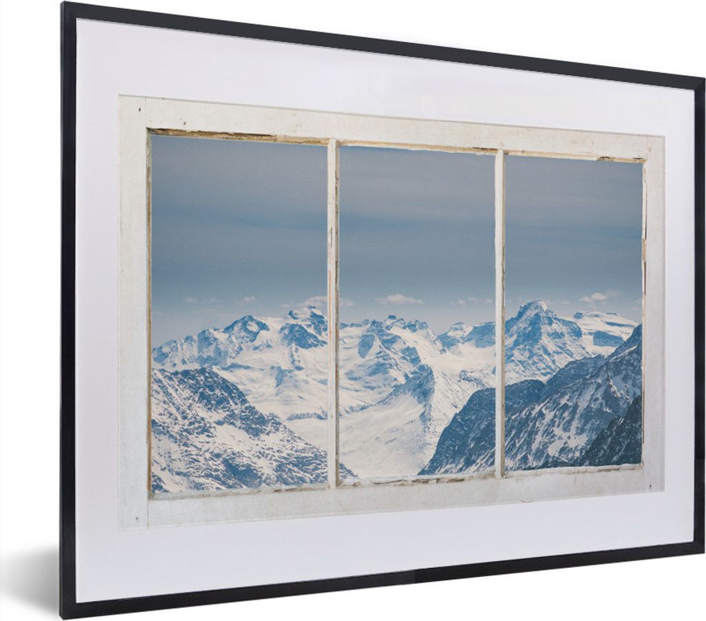 MuchoWow MuchoWow Gerahmtes Poster Aussicht - Berg - Schnee 40x30 cm - Poster mit zchwarzem Bilderrahmen - Bilderrahmen - Poster im Rahmen