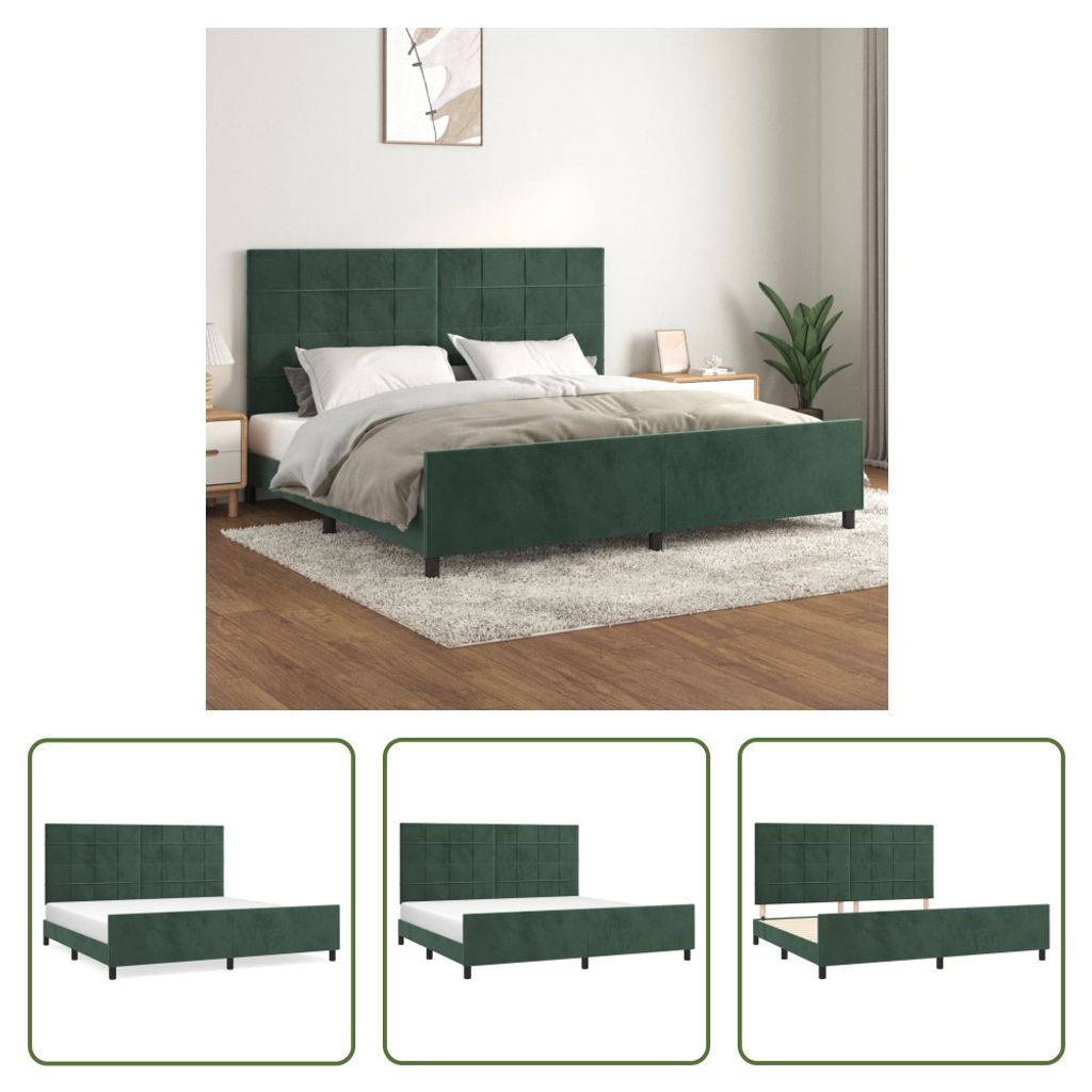 The Living Store Bettgestell mit Kopfteil Dunkelgrün 200x200 cm Samt