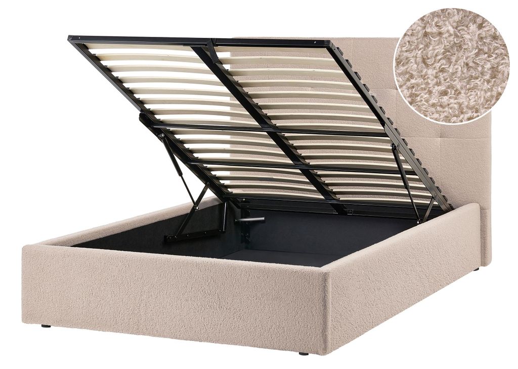 BELIANI Polsterbett Beige Bouclé 120 x 200 cm mit Stauraum und Lattenrost gestepptes Kopfteil elegant modern für Schlafzimmer