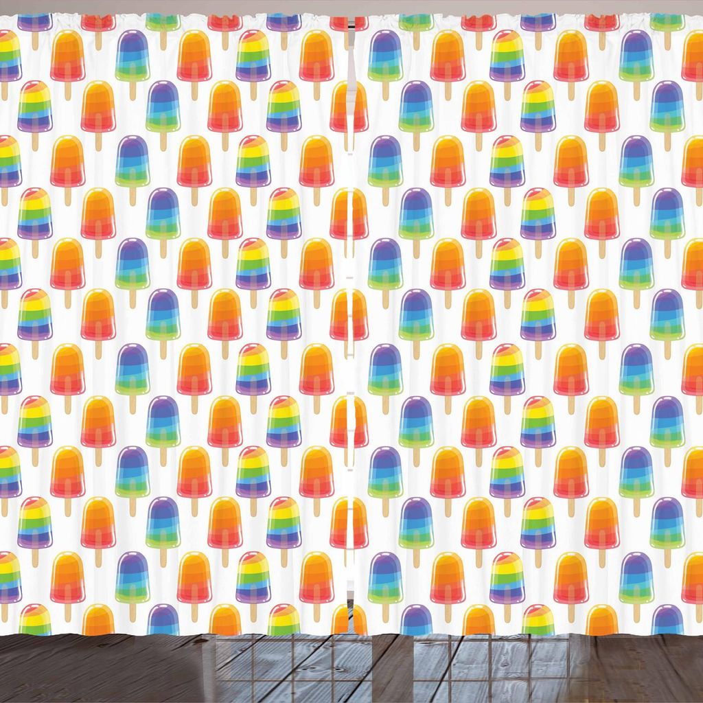 ARANDE Eis Gardine, Orange und Regenbogen farbige zuckerhaltige Festlichkeiten Popsicles-süßer Zahn-Thema-Muster, 280 x 225 cm, Mehrfarbig