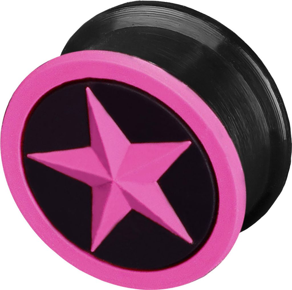 viva-adorno 1 Stück 6mm Flesh Plug Tunnel Ohr Piercing Silikon flexibel Stern verschiedene Farben Größe 4 - 26mm Z156,10 schwarz/pink Z156,