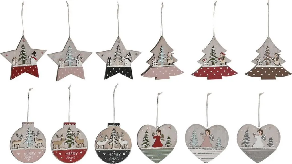 Décoration murale bois pour salon et chambre rouge et rose 23 cm - 10 pcs