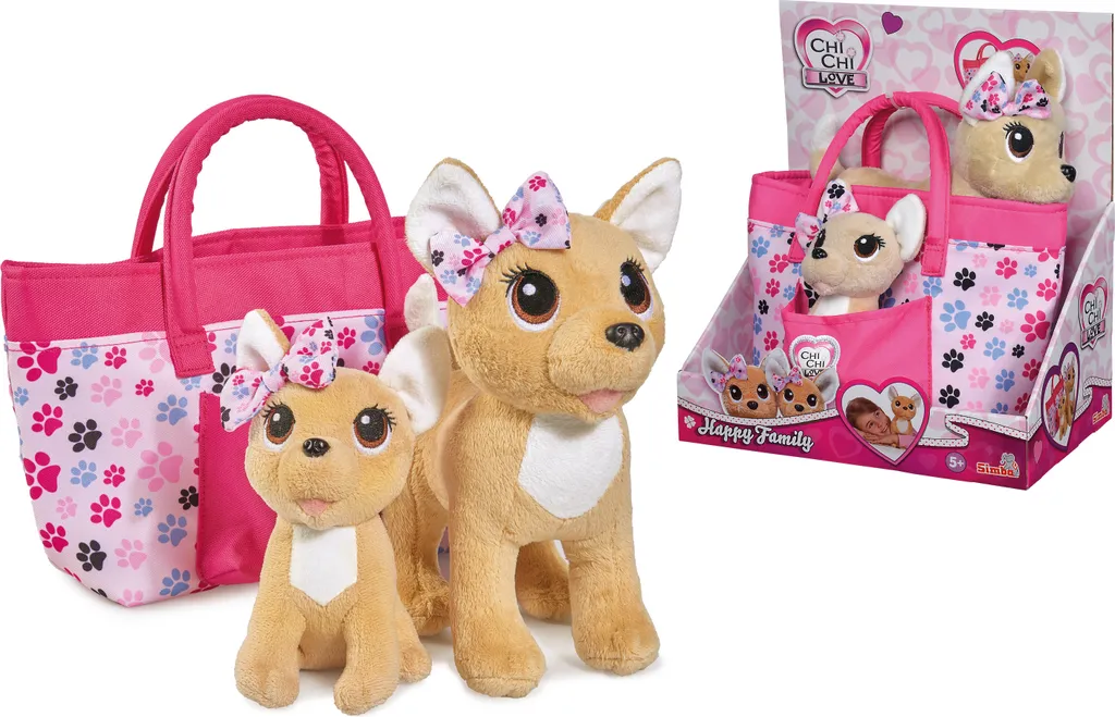 Chien en Peluche Chihuahua ChiChi LOVE Happy Family pour Enfant avec Sac