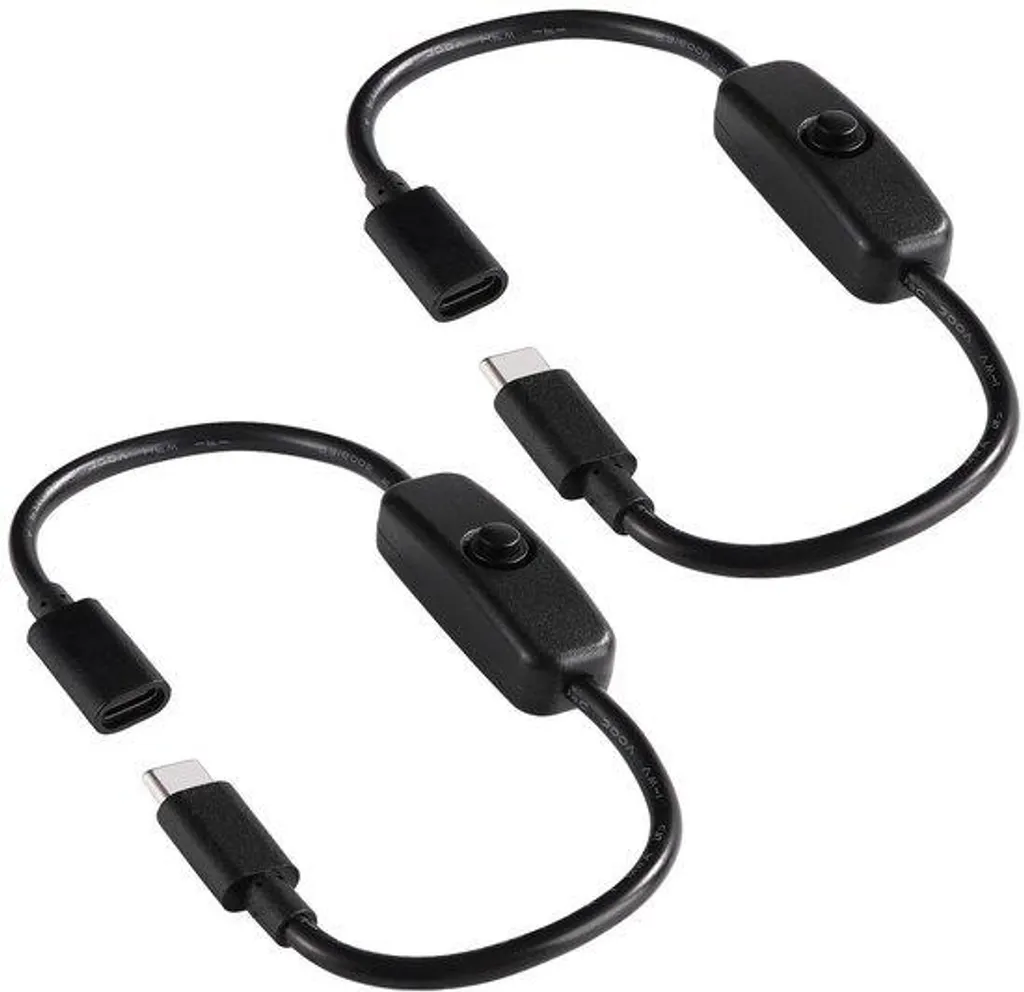 Rallonge USB-C Noire Lot de 2 avec Interrupteur Intégré pour Lampe à LED