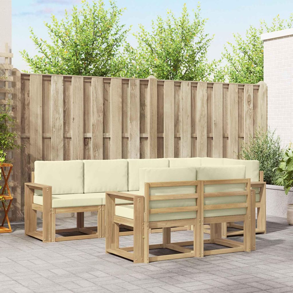 Möbel Outdoor-Sofagarnitur mit Kissen 7 pcs Weiß und Creme PolyesterGartensofas - Gartensofas c3145